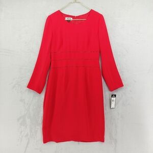 NEW Kasper Red Zipper Long Sleeve Round Neck Wear To Work Dress P942